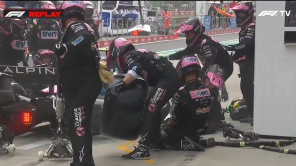 , Formula One mechanic knocked to the floor in pit stop blunder